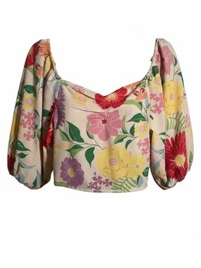 Zudio NWT Square-Neck Floral Puff-Sleeve Crop Top - size XXL